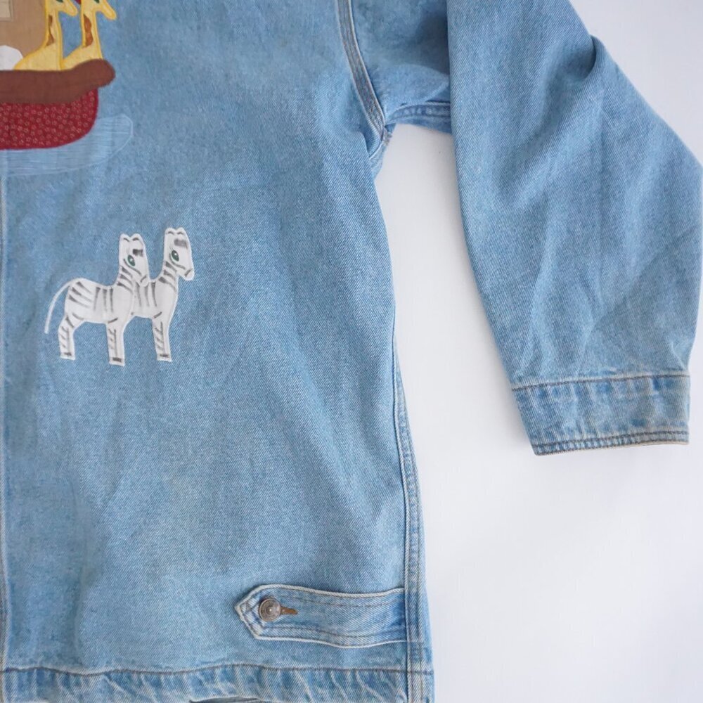 Vintage Sun Belt Blue Cotton Denim Jacket Noahs Ark Cabincore Farm Animals L - Picture 14 of 14